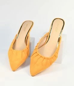 DDK FOOTWEAR, INC Heels & Wedges Mustard Suede Gathered Mule Heels