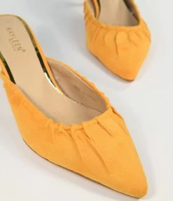 DDK FOOTWEAR, INC Heels & Wedges Mustard Suede Gathered Mule Heels