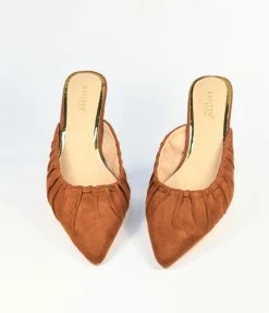 DDK FOOTWEAR, INC Camel Suede Gathered Mule Heels