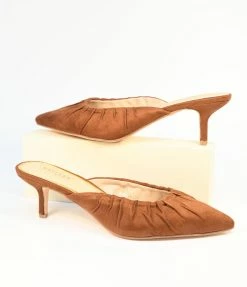 DDK FOOTWEAR, INC Camel Suede Gathered Mule Heels