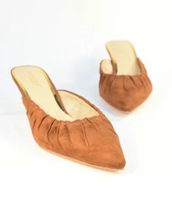 DDK FOOTWEAR, INC Camel Suede Gathered Mule Heels