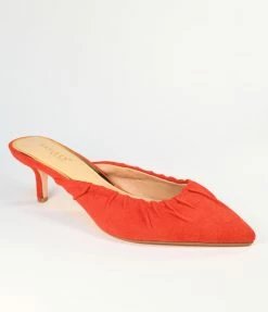 DDK FOOTWEAR, INC Red Suede Gathered Mule Heels Heels & Wedges