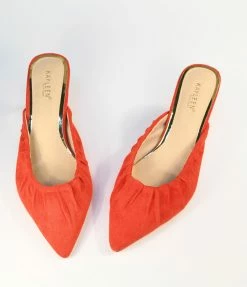 DDK FOOTWEAR, INC Red Suede Gathered Mule Heels Heels & Wedges