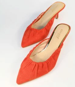 DDK FOOTWEAR, INC Red Suede Gathered Mule Heels Heels & Wedges