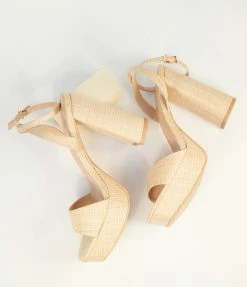 DDK FOOTWEAR, INC Heels & Wedges Beige Rattan Platform Heel