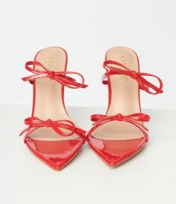 DDK FOOTWEAR, INC Heels & Wedges Red Patent Strappy Bow Stiletto Heels