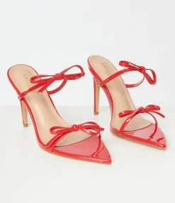 DDK FOOTWEAR, INC Heels & Wedges Red Patent Strappy Bow Stiletto Heels
