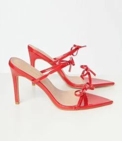DDK FOOTWEAR, INC Heels & Wedges Red Patent Strappy Bow Stiletto Heels