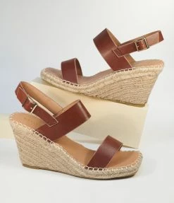 DDK FOOTWEAR, INC Brown Leatherette Espadrille Wedge Sandals Heels & Wedges