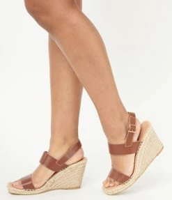 DDK FOOTWEAR, INC Brown Leatherette Espadrille Wedge Sandals Heels & Wedges