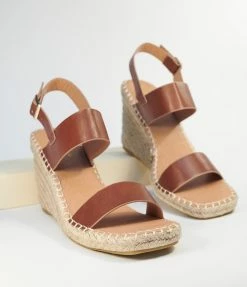 DDK FOOTWEAR, INC Brown Leatherette Espadrille Wedge Sandals Heels & Wedges