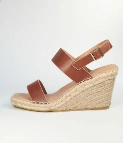 DDK FOOTWEAR, INC Brown Leatherette Espadrille Wedge Sandals Heels & Wedges