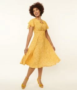 SHEEN Clothing Ltd Sale Yellow & White Floral Swing Dress
