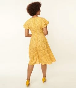 SHEEN Clothing Ltd Sale Yellow & White Floral Swing Dress