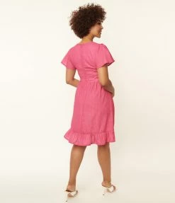 SHEEN Clothing Ltd Pink & White Polka Dot Maia Flare Dress Sale