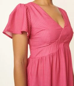 SHEEN Clothing Ltd Pink & White Polka Dot Maia Flare Dress Sale