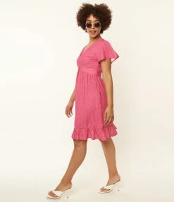 SHEEN Clothing Ltd Pink & White Polka Dot Maia Flare Dress Sale