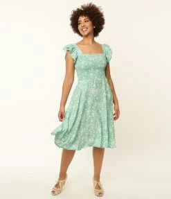 SHEEN Clothing Ltd Mint & White Floral Swing Dress Sale