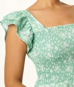 SHEEN Clothing Ltd Mint & White Floral Swing Dress Sale