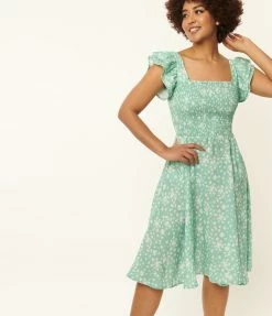 SHEEN Clothing Ltd Mint & White Floral Swing Dress Sale
