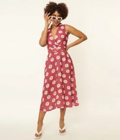 SHEEN Clothing Ltd Pink & White Floral Print Midi Dress Sale
