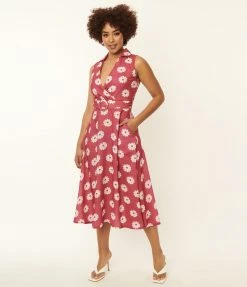 SHEEN Clothing Ltd Pink & White Floral Print Midi Dress Sale