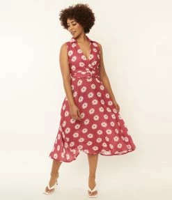 SHEEN Clothing Ltd Pink & White Floral Print Midi Dress Sale