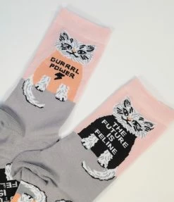 Yellow Owl Workshop Pink Future Is Feline Crew Socks