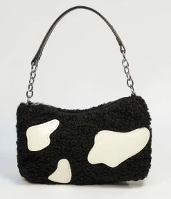 Ana Accessories Black & White Cow Fabric Handbag Handbags