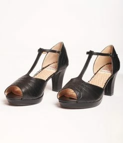 Ellie Shoes Bettie Page Black Leatherette Frannie Peep Toe Heels Trending