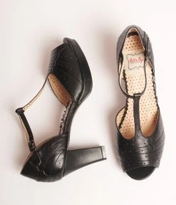 Ellie Shoes Bettie Page Black Leatherette Frannie Peep Toe Heels Trending