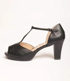 Ellie Shoes Bettie Page Black Leatherette Frannie Peep Toe Heels Trending
