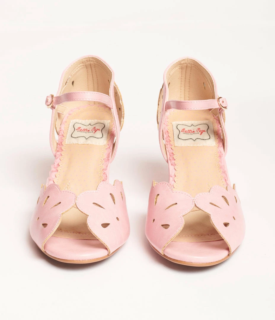 Ellie Shoes Bettie Page Pink Leatherette Cut Out Julia Heels Guest Attire