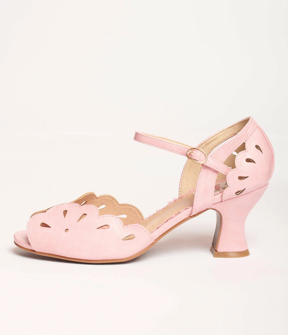 Ellie Shoes Bettie Page Pink Leatherette Cut Out Julia Heels Guest Attire