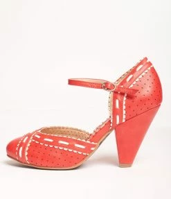 Ellie Shoes Bettie Page Red & White Leatherette Sidney Heels