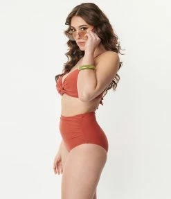 Sunday Brunch Retro Style Brick Red Bikini Set
