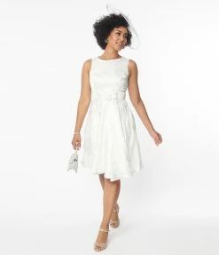 SHEEN Clothing Ltd 1950s Vintage Ivory Polka Dot Bridal Swing Dress Wedding