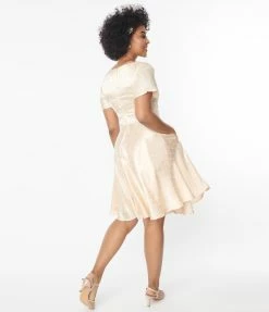 SHEEN Clothing Ltd Wedding Champagne Embossed Satin Kaylee Bridal Flare Dress