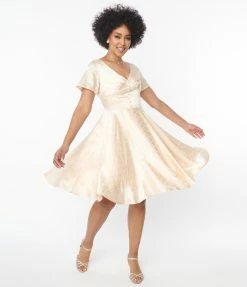 SHEEN Clothing Ltd Wedding Champagne Embossed Satin Kaylee Bridal Flare Dress