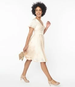 SHEEN Clothing Ltd Wedding Champagne Embossed Satin Kaylee Bridal Flare Dress