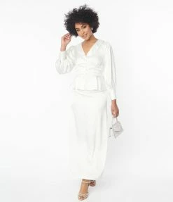 SHEEN Clothing Ltd Ivory Long Sleeve Blouse & Midi Skirt Bridal Set Wedding