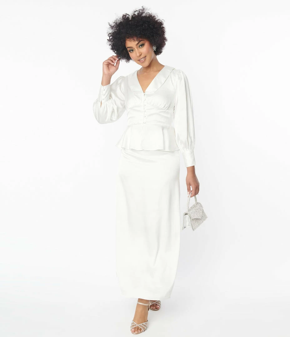 SHEEN Clothing Ltd Ivory Long Sleeve Blouse & Midi Skirt Bridal Set Wedding