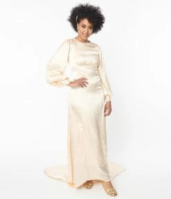 SHEEN Clothing Ltd Champagne Embossed Satin Tianna Bridal Gown Wedding