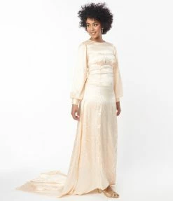SHEEN Clothing Ltd Champagne Embossed Satin Tianna Bridal Gown Wedding