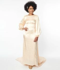 SHEEN Clothing Ltd Champagne Embossed Satin Tianna Bridal Gown Wedding