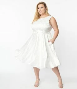 SHEEN Clothing Ltd Wedding Plus Size Vintage Ivory Polka Dot Bridal Swing Dress