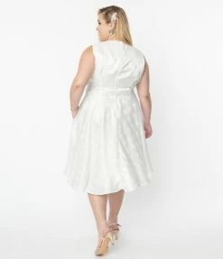 SHEEN Clothing Ltd Wedding Plus Size Vintage Ivory Polka Dot Bridal Swing Dress
