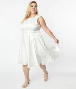 SHEEN Clothing Ltd Wedding Plus Size Vintage Ivory Polka Dot Bridal Swing Dress