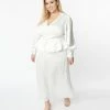 SHEEN Clothing Ltd Wedding Plus Size Ivory Long Sleeve Blouse & Midi Skirt Bridal Set