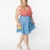 Retrolicious Plus Size Blue & Mushroom Houses Skater Skirt